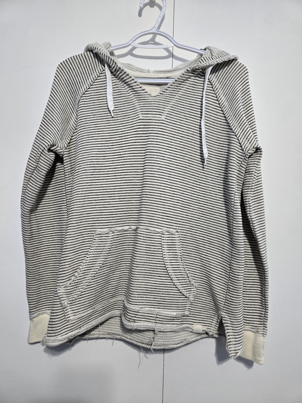 Blue 84 Striped Hoodie Women Small Raw Hem Pullover Boho Lightweight Sweatshirt